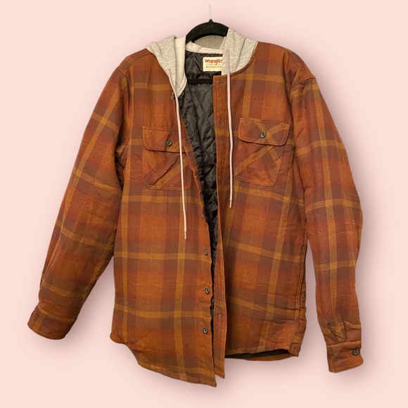 Wrangler Other - Wrangler Authentics Men's Long Sleeve Quilted Lined Flannel Jacket w/Hood Sz M